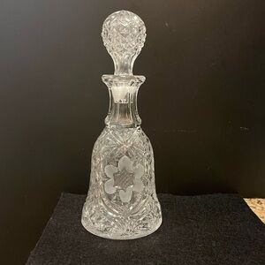 Vintage Cut Crystal Decanter with Stopper Etched Floral Design